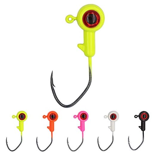 XFISHMAN Crappie-Jigs-Heads-Kit 1/8 1/16 1/32oz 50 Pack Ice Fishing Jigs Lead Head Jig Hook Lure (1/8 oz, Big Eye Jigheads)