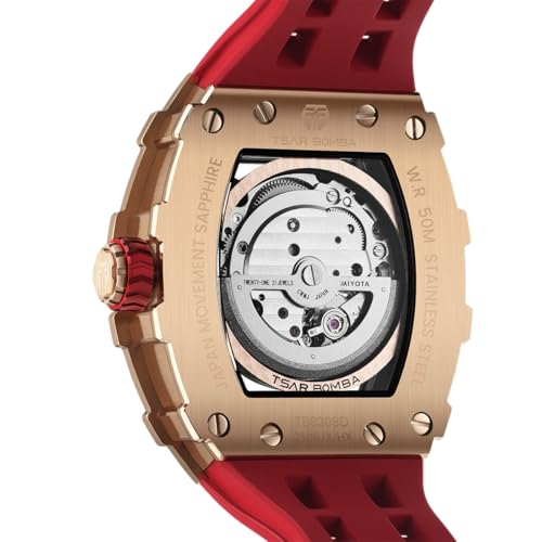 Image of TSAR BOMBA Mens Luxury Watch Automatic Watches for Men 50M Waterproof Japanese Mechanical Movement Tonneau Stainless Steel Case Sapphire Glass Big Face Cool Unique Fashion Gift Men