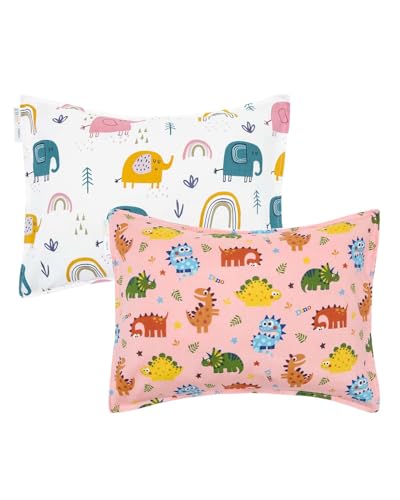 Image of ALVABABY Toddler Pillowcases 2 Pack Organic Cotton Fit 13 inchx 18 inch or 12 inchx16 inch Kids Pillow Cover Envelope for Girl Boy Travel(Pillowcase Only)