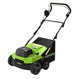 Greenworks Scarificateur & Aérateur de Pelouse 48V (24Vx2) Brushless 2 en 1, Largeur 38cm, Réglage Hauteur 5 Niveaux, Bac 45L, Poignée Pliable, Outil Jardin sans Fil, sans Batterie, GD2X24SC38II