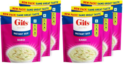 Image of Gits Instant Rabdi Dessert Mix, Pure Veg, Flavors of Saffron and Cardamom, Indian Sweet and Dessert Ready Mix, 300g (Pack of 6, 100g Each)