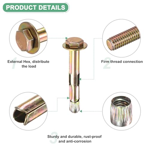 Image of M METERXITY 5-Pack Hex Expansion Bolt, M8x60mm Colored Galvanized Iron-Carbon Steel External Hex Expansion Bolts, Anti-Corrosion Metal Bolt for Concrete /Dry Brick /Block Walls