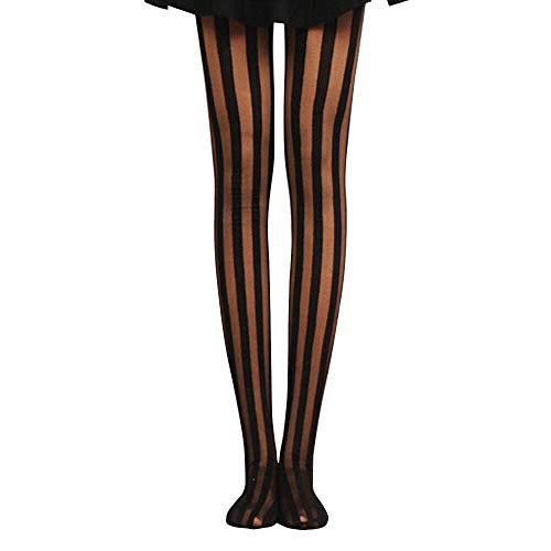 Women's Vintage Sexy Sheer Wide Vertical Stripe Pantyhose Tights Retro Classic Hosiery (Black)2