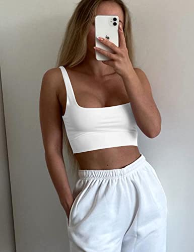 Mizoci Women's Basic Sleeveless Square Neck Cropped Double Layer Sexy Crop Tank Top4