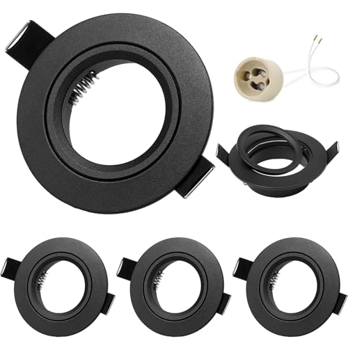 GeyouLux Marco Foco Empotrable Nero Incl. GU10 Zócalo Ojos de buey led para techo Aluminio Downlight led techo empotrable Para Ø50MM MR16 Lámparas O Halógena Baño Sala Cocina, 4 Pack, 68mm