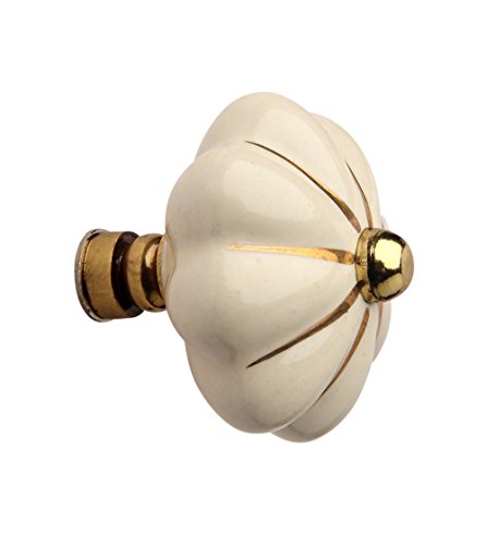 Image of Fluted Ceramic Polished Brass Cabinet /Drawers Knob Cream /Gold (6).