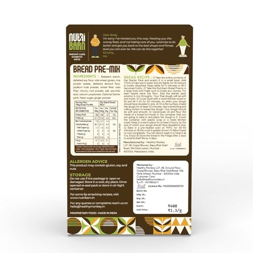 Image of Nutribarn High Protein Low Carb Bread Mix 300 Gms | 28% Protein | 1.4g Net Carbs | Lab Tested Low GI 12 | Diabetic Friendly, Weight Management Pizza Bread | 300g (1 Pack)