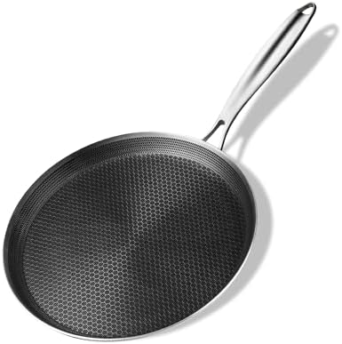 Innerwell Profi Antihaft Crepe Pfanne 28 cm aus Edelstahl, Induktion Crepes Pfanne, pfannkuchenpfanne mit kratzfeste Wabenversiegelung, Omlettpfanne, Edelstahlgriff, PFOA-frei