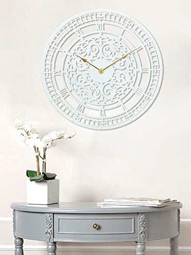 Image of CHRONIKLE Classic Round Analog Metal Roman Numbers Silent Wall Clock for Living Room Home Decor Office Gifts (Size: 54 x 1 x 54 CM | Weight: 1380 Gram | Color: White)