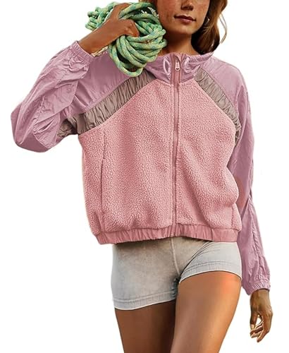 Aimiray Women's Winter Fleece Jackets Zip Up Oversized Sherpa Coats Fuzzy Patch Outerwear with Pockets