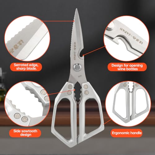 Kitchen Scissors Set Stainless Steel Kitchen Shear Heavy Duty Sharp Poultry Shears Japanese Scissors for Food, Chicken Bones, and Turkey, Dishwasher Safe