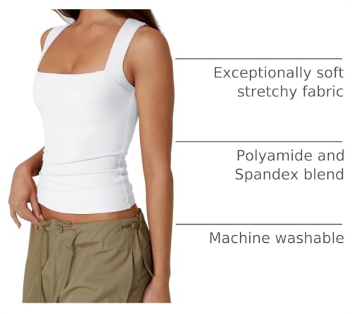 Image of QINSEN Women's Square Neck Sleeveless Double-Layer Tank Tops Basic Tight T Shirts