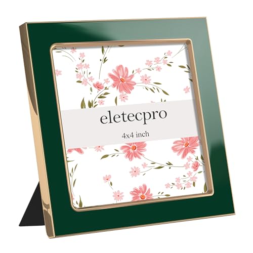 Image of eletecpro 4x4 Enamel Picture Frame with Real Glass Cover, Square Photo Frame with Gold Metal Edge Display Pictures 4 by 4 for Tabletop and Wall Decor, Green, 1 Pack
