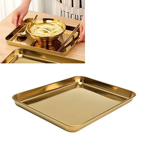 Bandeja Rectangular De Acero Inoxidable, Rectangular, Decorativa, Para Servir Con Espejo, Bandeja Inferior Para Plato De Fondo Plano, Restaurante, Hogar, Oro Plano Dorado Para Alimentos, Bodas, Fiesta