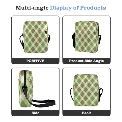 small messenger bag for women mens crossbody Women's Purse Adjustable Strap for business business- Plaid Green Yellow White Brown4