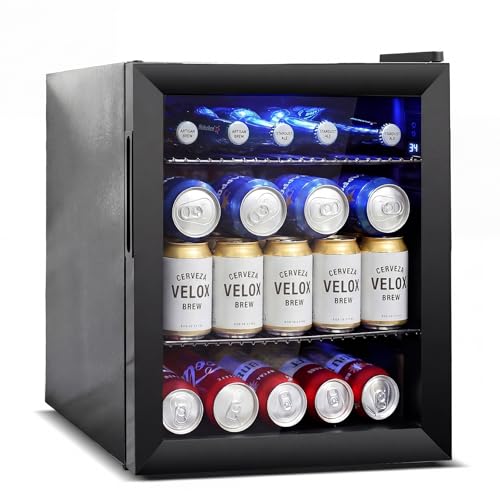 Image of Mini Beverage Refrigerator - Small Beverage Fridge with Glass Door for Soda Beer Wine - Countertop Drink Cooler for Home, Dorm, Office or Bar, Electronic Temperature Control，1.4cu.ft.Black