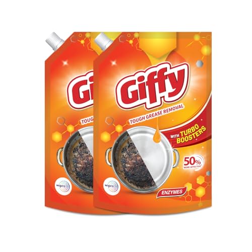 Image of Giffy Liquid Dishwash Gel 900ml (Pack of 2) | Enzymes | 50% More Effective | Tough Grease Removal Expert | Turbo Boosters | Mild fragrance | Removes Tough Malodour | Hand-Safe