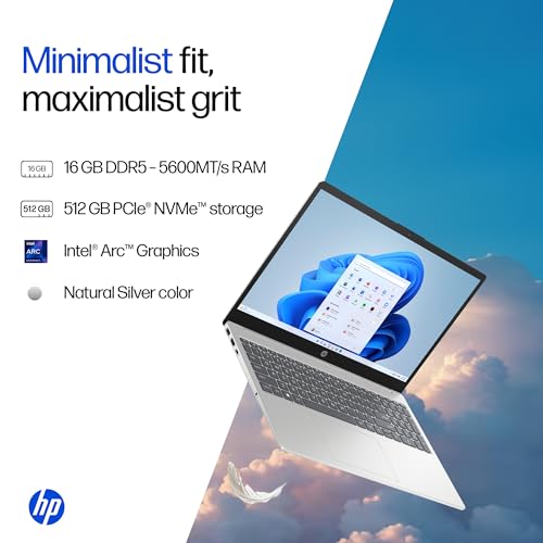 Image of HP 15, Intel Core Ultra 5 125H, 12 Tops (16GB DDR5, 512GB SSD) FHD, IPS, 15.6'' /39.6cm, Win11, M365 Basic* Office24, Silver, 1.65kg, fd1254TU, Intel Graphics, FHD Camera w /Shutter, AI Powered Laptop
