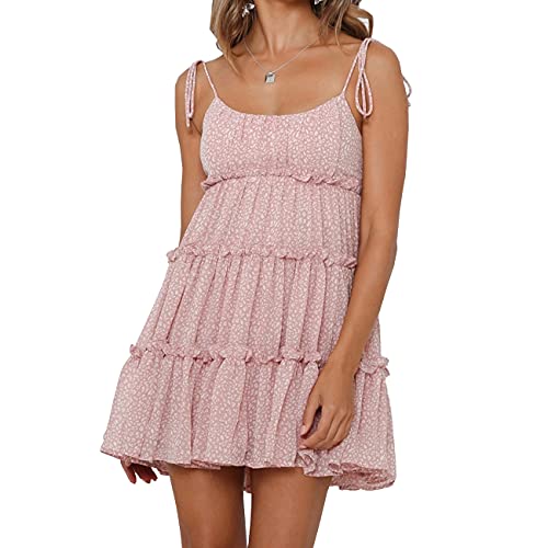 Image of kinstell Women's Boho Spaghetti Strap Ruffle Square Neck Bowknot Backless Sleeveless Elegant Flowy Mini Short Skater Dresses