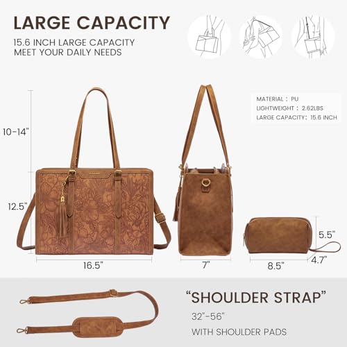 LOVEVOOK Vintage Leather Laptop Tote