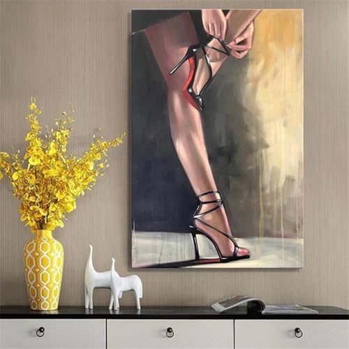 Peinture à l'huile jambes sexy femme 70x100 cm grand format sans cadre décoration moderne salon