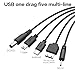 YAODHAOD 5 in 1 Multi Charging Cable, Short Universal USB Cable for Cell Phones Blutooth Earphone Speaker Adapter Cable,Travel Charge Power Cable