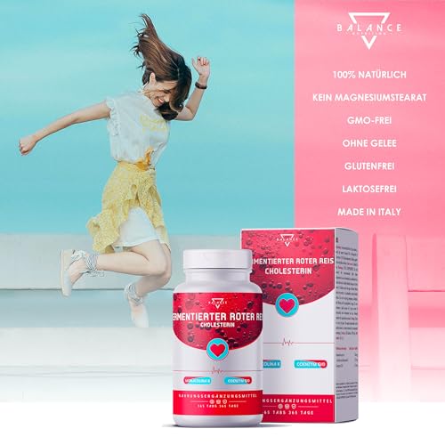 FERMENTIERTER ROTER REIS® CHOLESTERIN - 365 Tabletten für 12 Monate | Cholesterin Senken | Roter Reis Choltesterin | 2,9 mg Monacolin K | Cholesterinpräparate mit Coenzym Q10 | Made in Italy