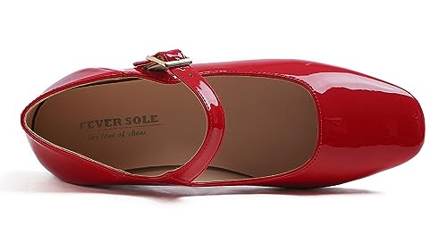 FEVERSOLE Women's Mary Jane Fashion Square Toe Easy Buckle Low Heel Slip On Flats2