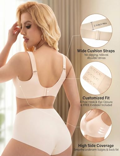 Image of PoseFree Womens Wireless Bras Supportive Tshirt Bra No Underwire Seamless Push Up V Mesh Comfortable Bralette Everyday Bras