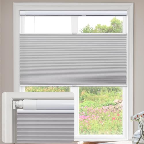 Keego Cellular Pleated Blinds for Window, No Tool No Drill Shades Top-down Bottom-up Blind Blackout Cordless Honeycomb Shade for Home Office (Blackout - Gray, Custom Sizes)