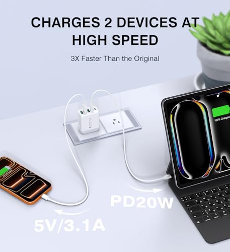 Image of USB C Wall Charger Block, 2Pack 50W 5-Port C Charger Fast Charging Block PD Power Adapter +QC Multiport Type C Box Brick Cube USB A Wall Plug for iPhone 16 /15 /14 Pro Max Plus, iPad,Samsung Galaxy