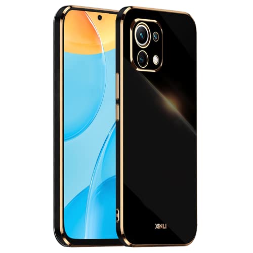 HONLEN Custodia per Xiaomi MI 11 (6.81' Inches), Cover Morbida in Silicone TPU, Design del Telaio Galvanico - Nero