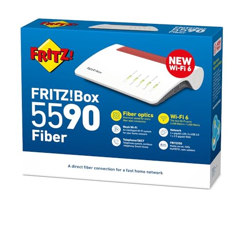 AVM Fritz!Box 5590 Fiber Edition International | Mesh Master | Wi-Fi 6 | 2400 Mbit/s (5 GHz) + 1200 Mbit/s (2,4 GHz) | 2,5 Gigabit LAN | 4 X Gigabit LAN | 2 X USB 3.0 | AON + GPON - Router - Immagine 3