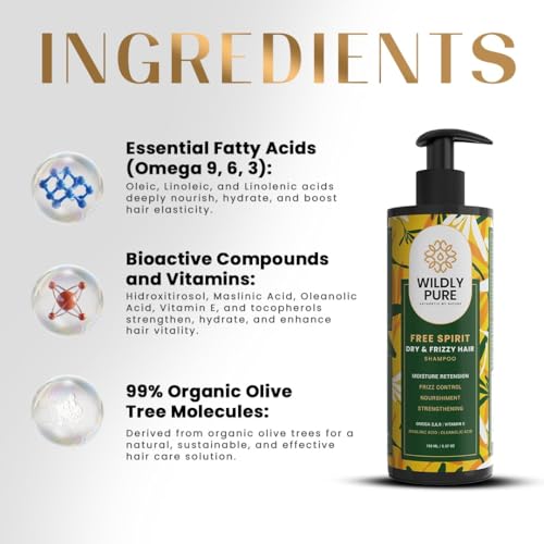 Image of Wildly Pure Natural Shampoo for Dry & Frizzy Hair | Vitamin E & Omega 3,6 & 9 | 66% decrease in Frizz in One wash | Sulphate, Paraben Free | Men & Women | 150mL (Free Spirit)