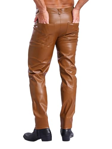 Men's Faux Leather Pants Rave Club Long Trousers Casual Stretch Straight Leg Gothic Leggings2