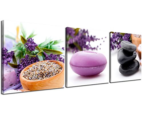 NAN Wind Zen Canvas Wall Art Spa Still Life With Purple Aromatherapy Candles And Zen Stone Aroma Lavender Flower Painting Pictures Print on Canvas Ready to Hang for Bathroom Decoration