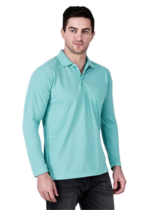 Image of Full Sleeve Men's Polo T-Shirt | Regular Fit, Soft & Breathable Cotton Blend Fabric | Classic Polo Collar, Casual & Office Wear | Available in Sizes M to 6XL, Multiple Colors