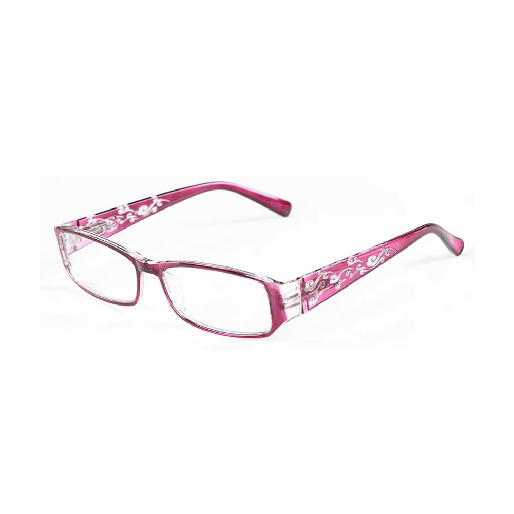 Nyxphy Ladies Slim Reading Glasses +1.00 to +4.50 Lightweight TR90 Spring Hing Frames Patterned Temple Rectangular Readers for Women (Purple, 1, x)