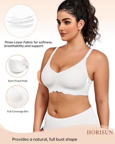 Image of HORISUN Wireless T Shirt Bra Seamless Push Up Bralette Full Coverage V Neck Comfortable Bras for Women