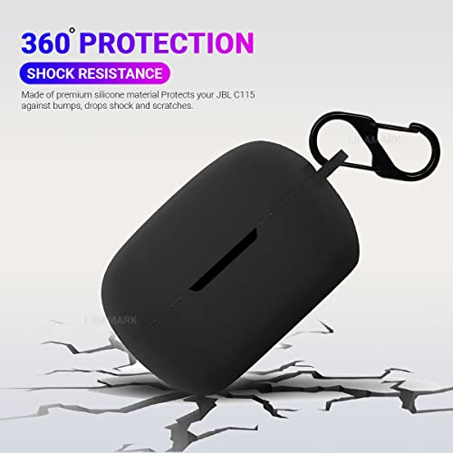 Image of LIRAMARK Shockproof Protective Silicone 360 Cover Case with Buckle Designed for JBL C115 TWS (Black)