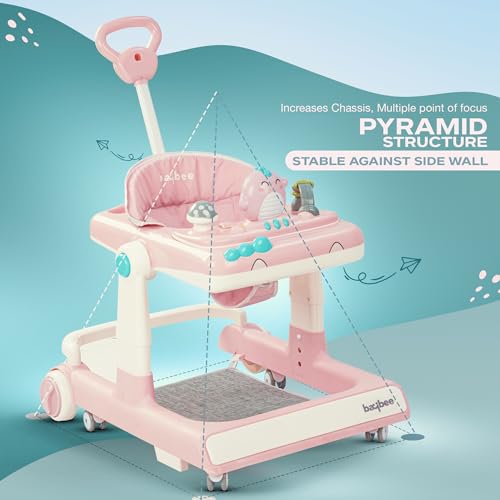 Image of Baybee Baby Walker for Kids with Height Adjustable & Tray, Activity Walker for Baby with Musical Toy Bar (Flix Pink)