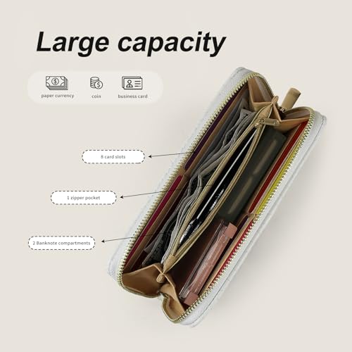 Women Wallet, PU Lightweight Large Capacity Long Wallet, Quilted Ladies Clutch Wallets for Work Gathering Travel (White)4