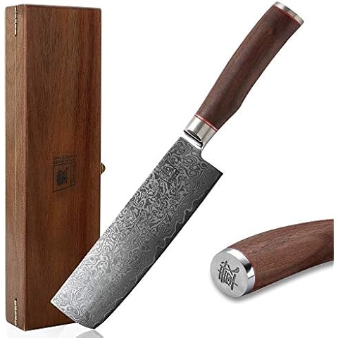 zayiko Kurumi Damastmesser Nakirimesser extrem scharfe 18 cm Klinge aus 67 Lagen I Damast Küchenmesser und Profi Kochmesser aus echtem japanischen Damaststahl Cover