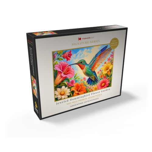 MyPuzzle Jeweled Hummingbird Flower Garden - Rompecabezas premium de 1000 piezas para adultos miniatura 2