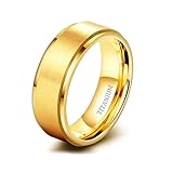 Misura: 32 Stfery Anello Uomo Donna Opaco Spazzolato Acciaio Titanio 8MM, Anello Fidanzamento Oro a Gradini Moda Taglia 32