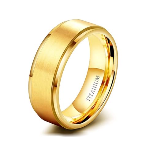 Bague mariage titane hommes 8MM or finition brossée prestige taille 70