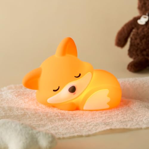 VoMii Fox Night Light for Kids Cute Fox Lamp Silicone Baby Nursery Night Lamp Dimmable Squishy Touch Bedside Lamps Adorable Rechargeable Animal Lamps Gifts Kawaii Room Decor for Kids Girls Boys