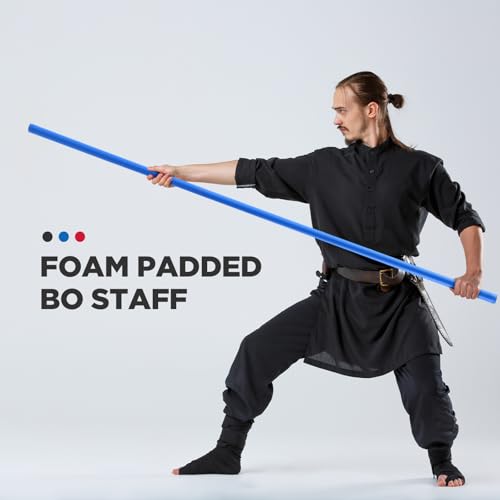 ShinyRelief 2 Pcs Foam Padded Sticks Martial Arts Foam Training Stick, Foam Padded Practice Bar with Carrying Bag for Safe Practice Training Martial Arts and Karate(Red and Blue,3.94 ft)