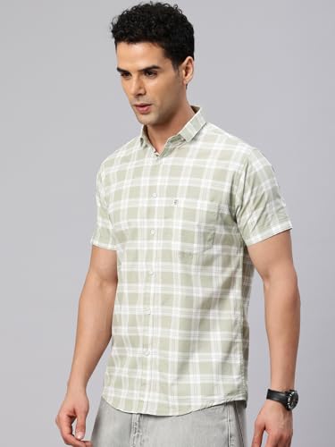Image of Majestic Man Slim Fit Pure Cotton Checked Half Sleeve Casual Shirt