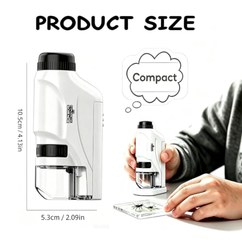 Hatende Portable Kids Microscope,Handheld Microscope for Kids with Dual LED Lights, Easy Focus Pocket Microscope for Indoor & Outdoor Nature Exploration Kids Toys for Boys & Girls - Image 2